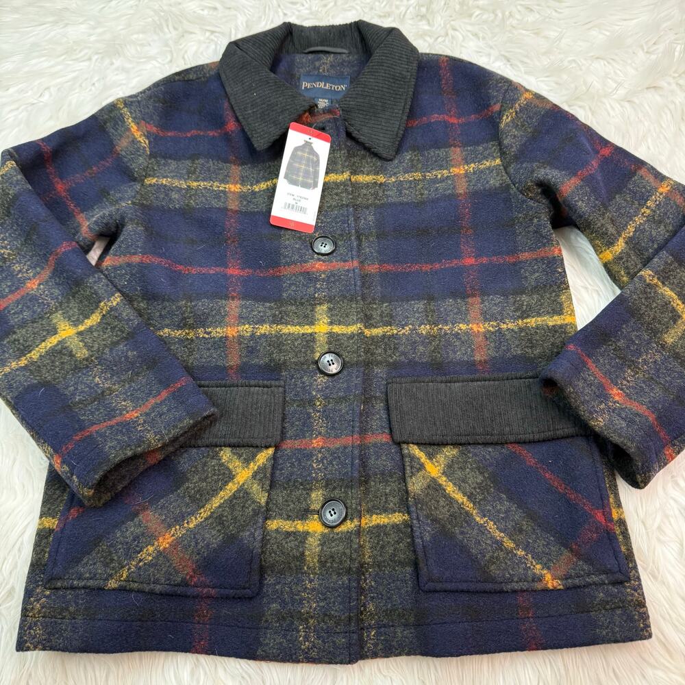 Pendleton Women's Wool Blend Barn Coat Royal Blue Plaid Size M NWT Classic Cozy - Picture 4 of 10